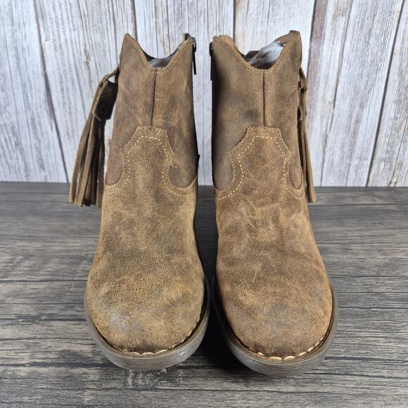 Born Alondra Fringe Block Heel Cowboy Western Tassle Boots Women's 8 Brown Suede - Picture 2 of 9